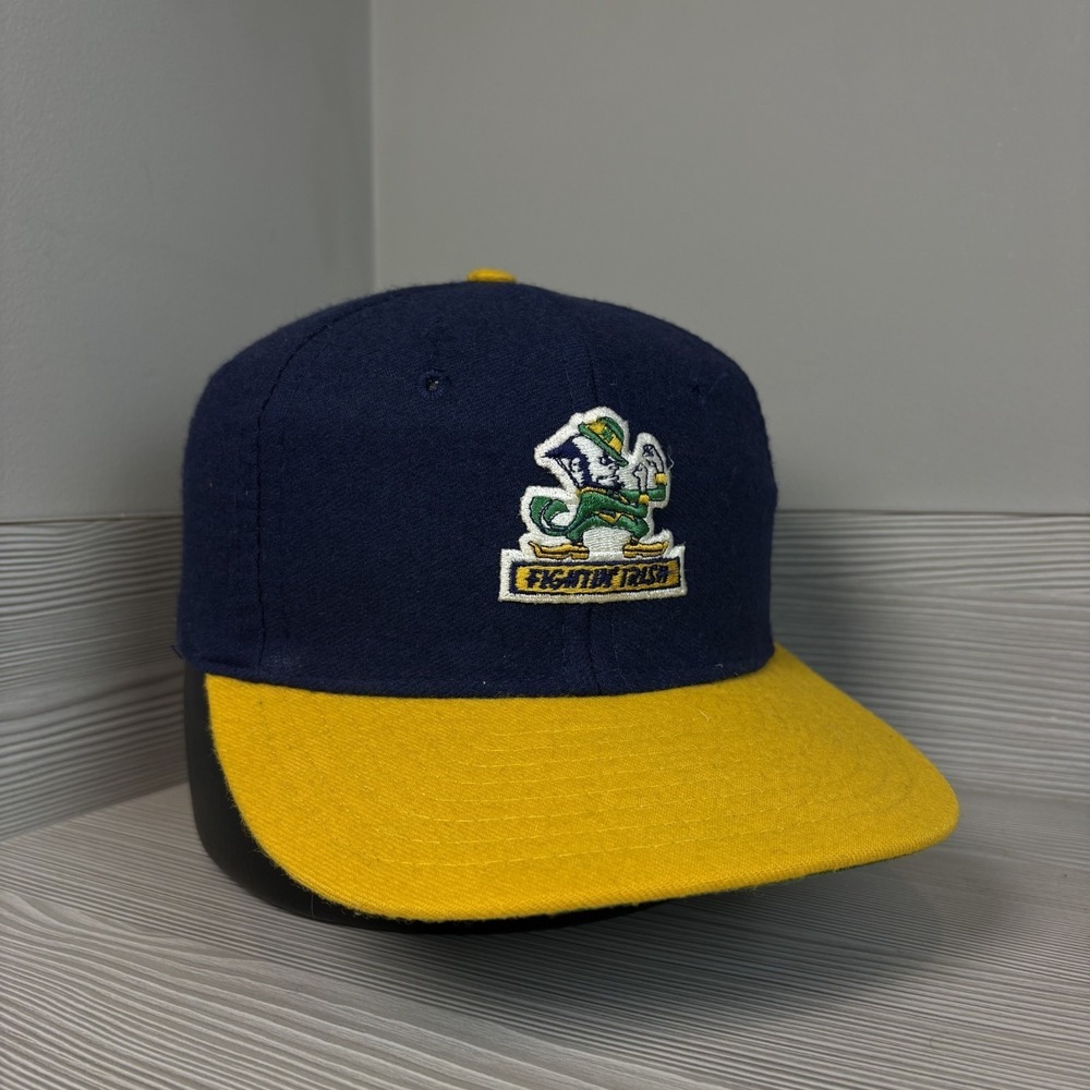 Vintage 90's Notre Dame Fighting Irish Wool Hat Navy Gold NCAA Cap‎ Snapback